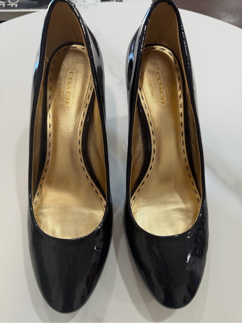 Coach Black Patent Leather Pumps with Gold Insoles